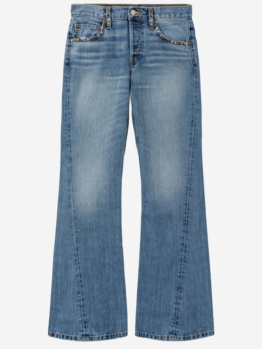 Twisted Mid Rise Bootcut Jeans Denim Cotton