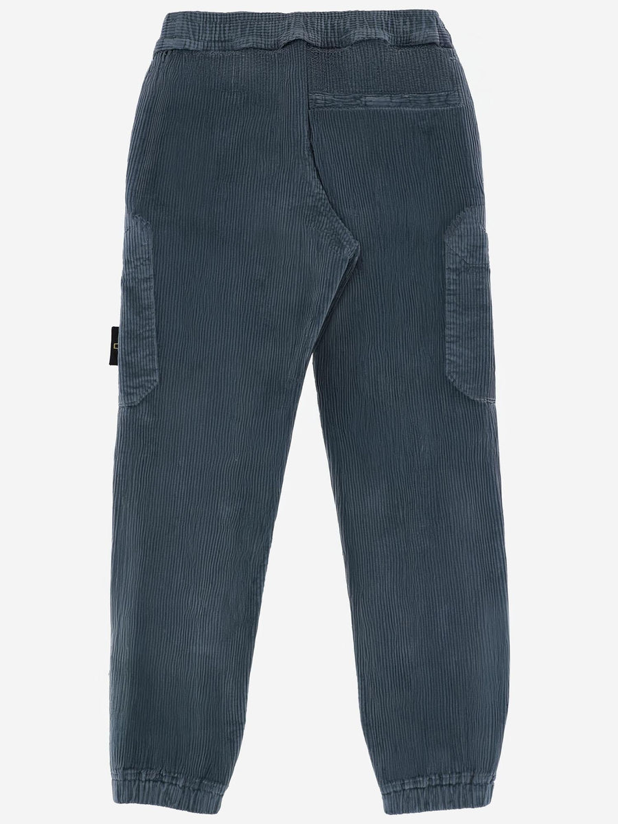 Kids Stretch Velvet Trousers Blue Cotton