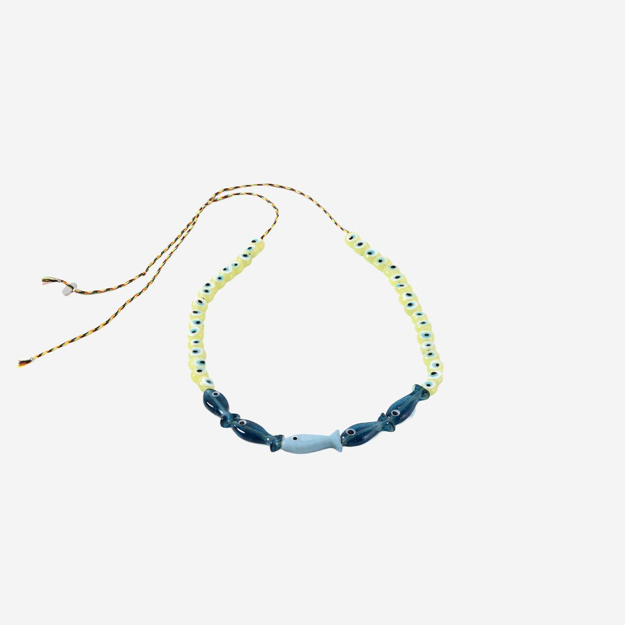 Necklace Fabric And Glass Beads Multicolour