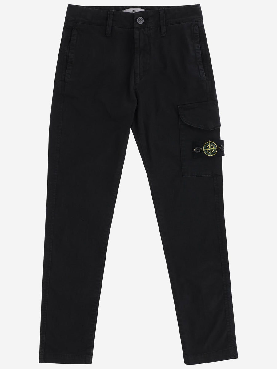 Stretch Cotton Logo Pants Black Trousers