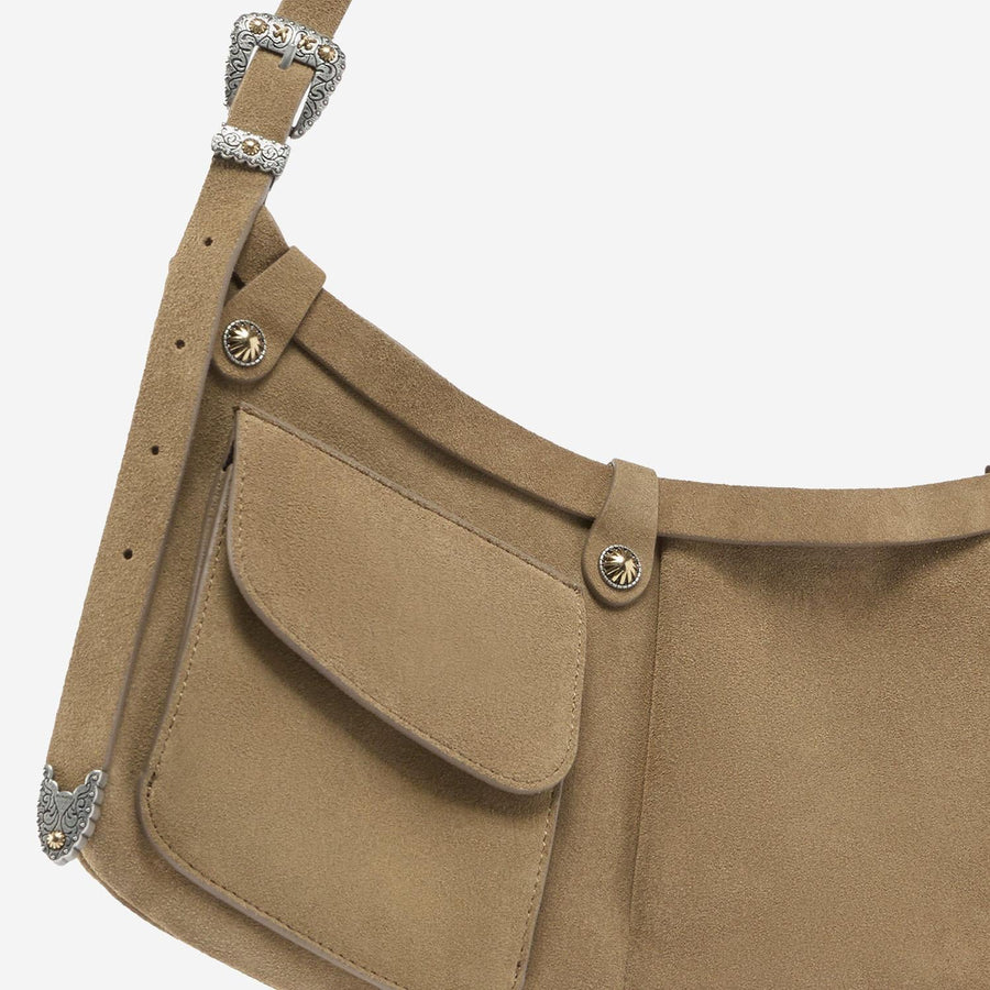 Shoulder Bag Pocket Body Suede Green