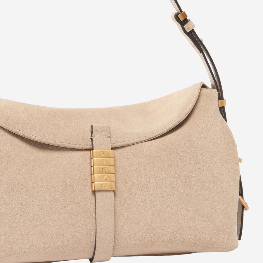 Saddle Bag Baguette Shoulder Beige Suede Leather