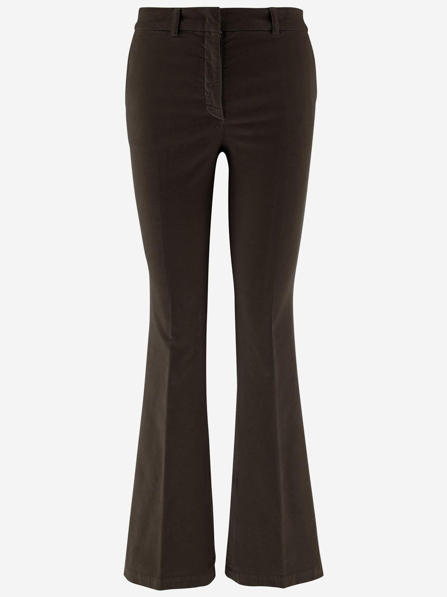 Stretch Cotton Velvet Trousers Dark Brown