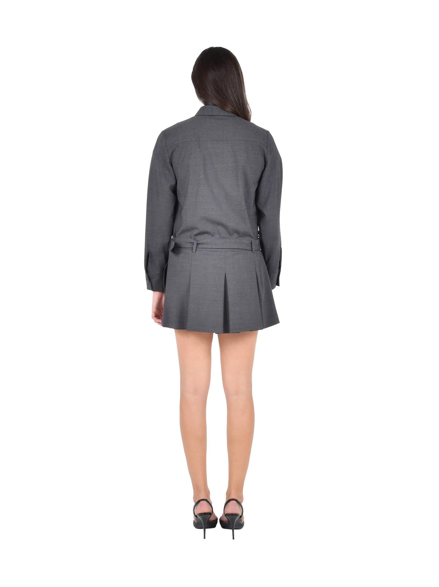 Dress With Flap Pockets And Belt Anthracite Virgin Wool
