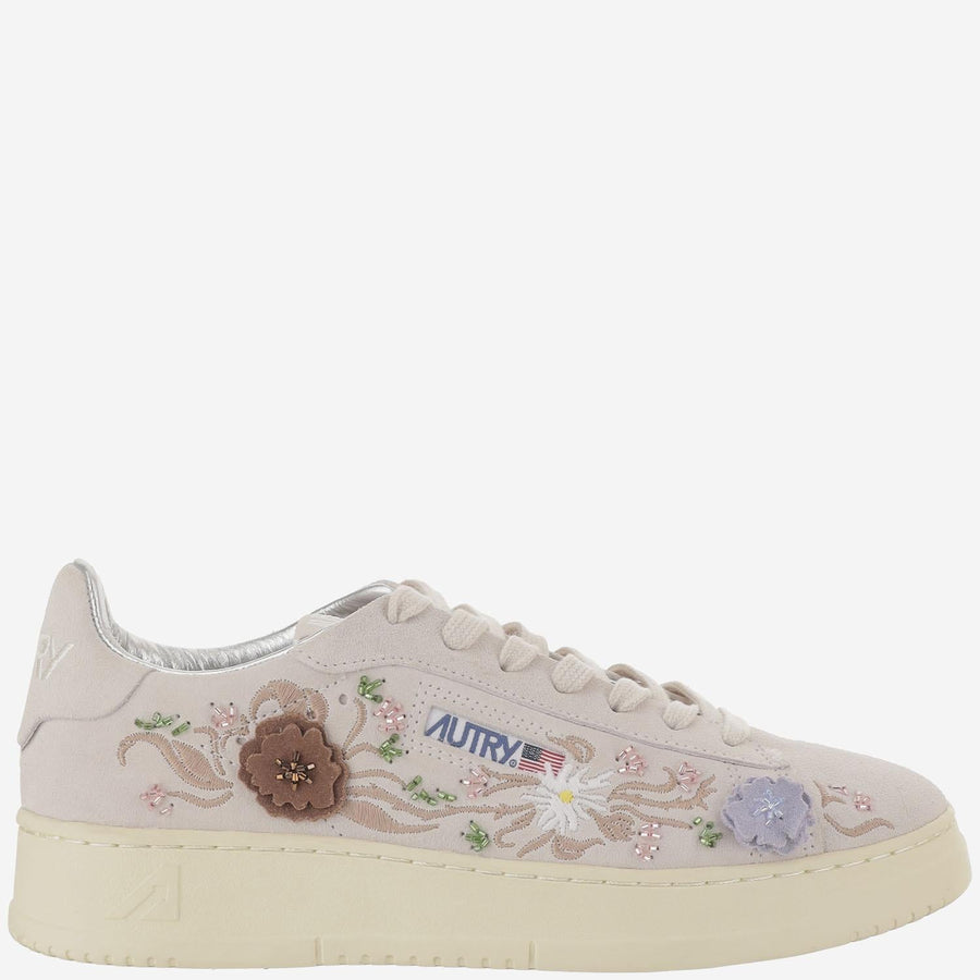 Dallas Low Womens Suede Sneakers White Leather Trainers