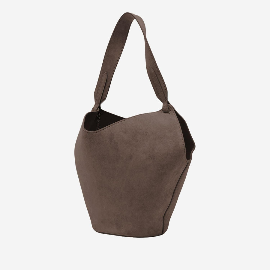 Shoulder Bag Lotus Mini Suede Brown Baby Calfskin