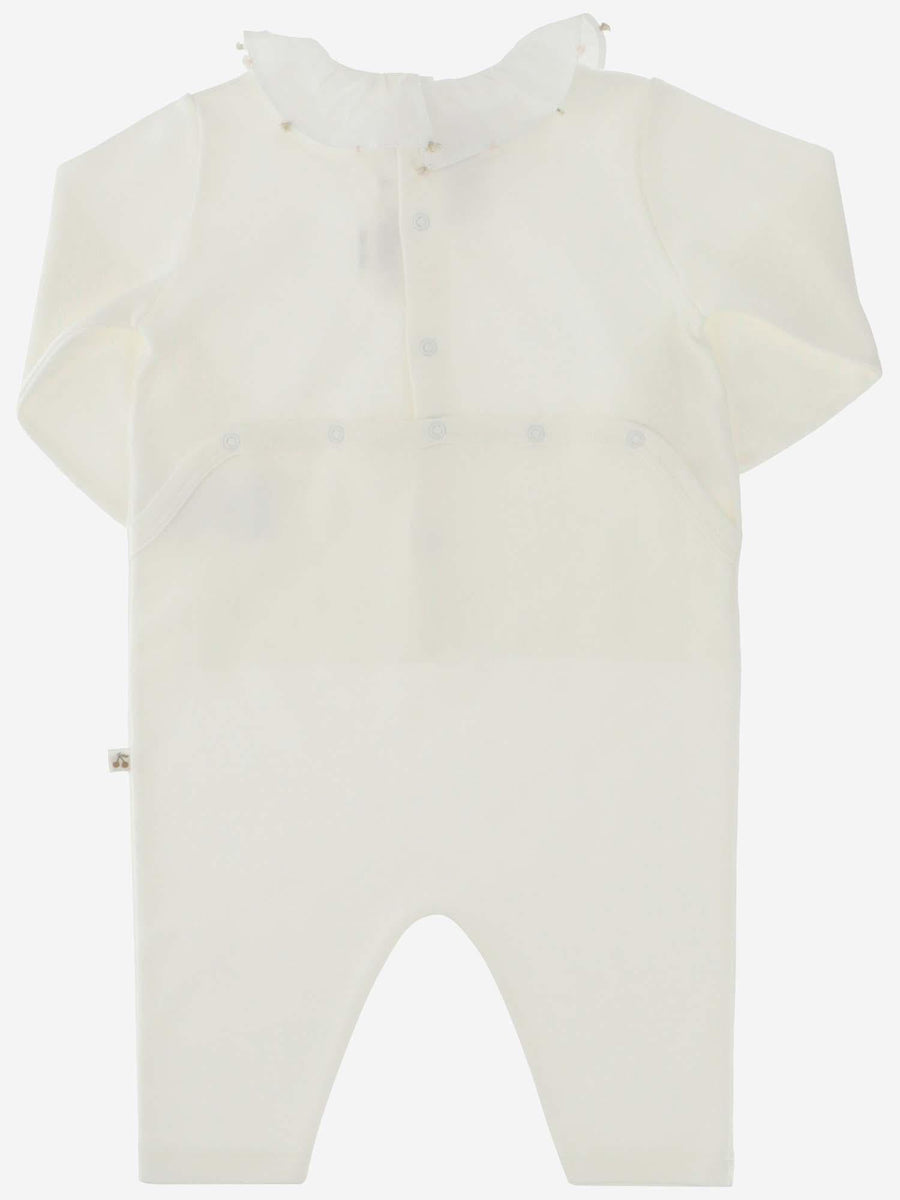 One-Piece Romper With Collar, White Cotton Rompers