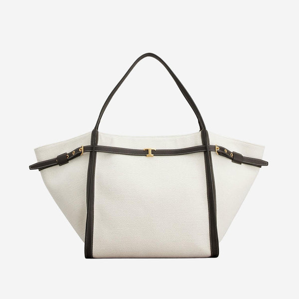 Medium Canvas And Leather Shopping Bag White Handbags