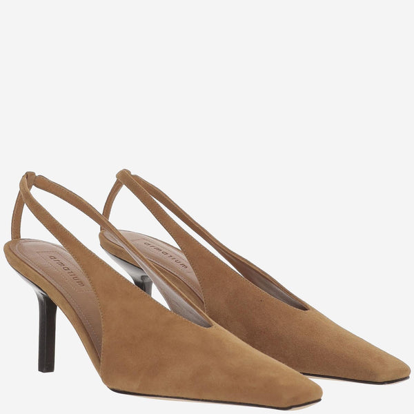 Suede Slingback With Square Toe Brown Leather Shoe