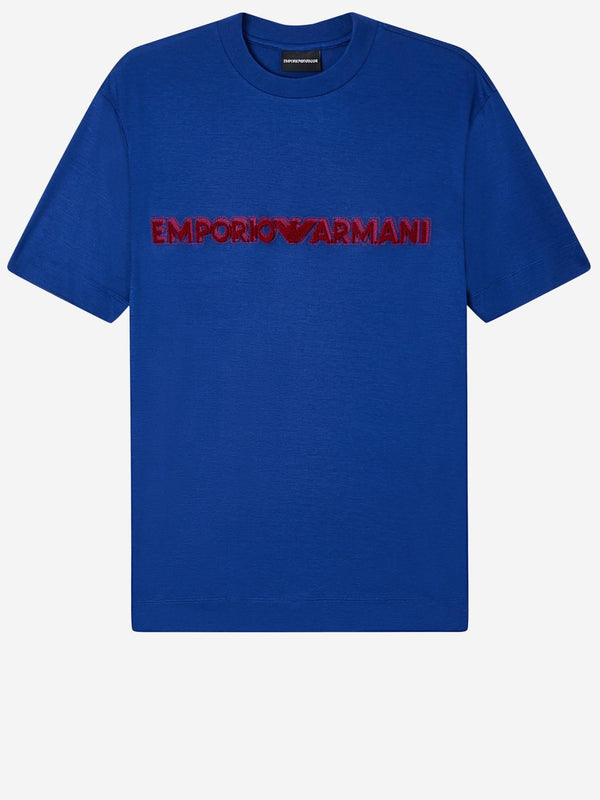 T-Shirt With Embroidered Logo Navy Lyocell T-shirts