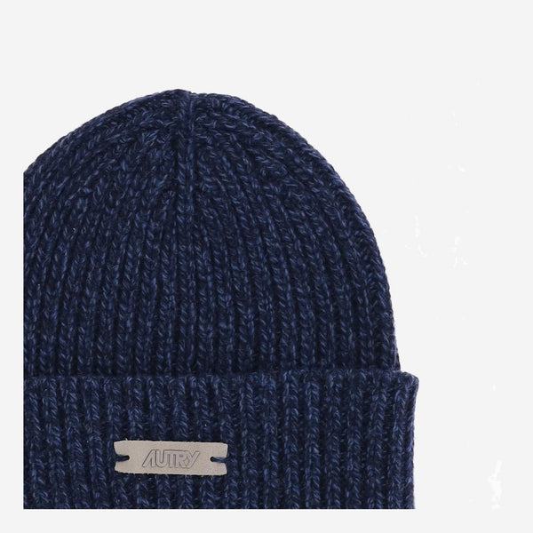 Wool Beanie With Logo Navy Hat
