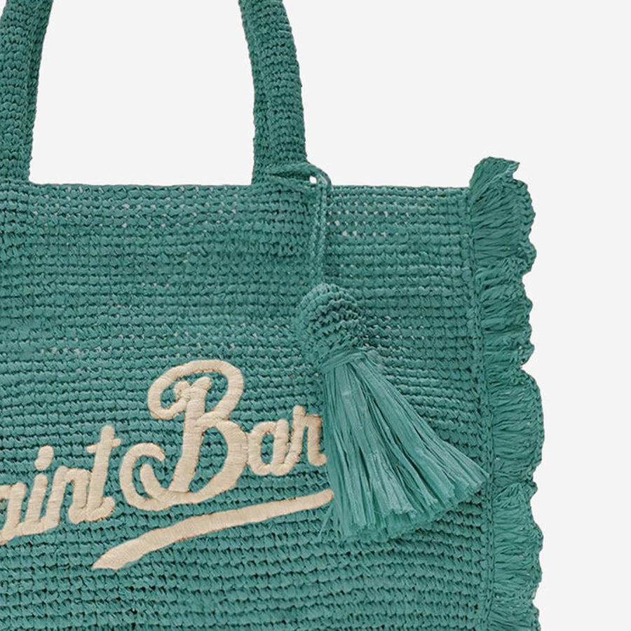 Raffia Bag Volant Green Shoulder