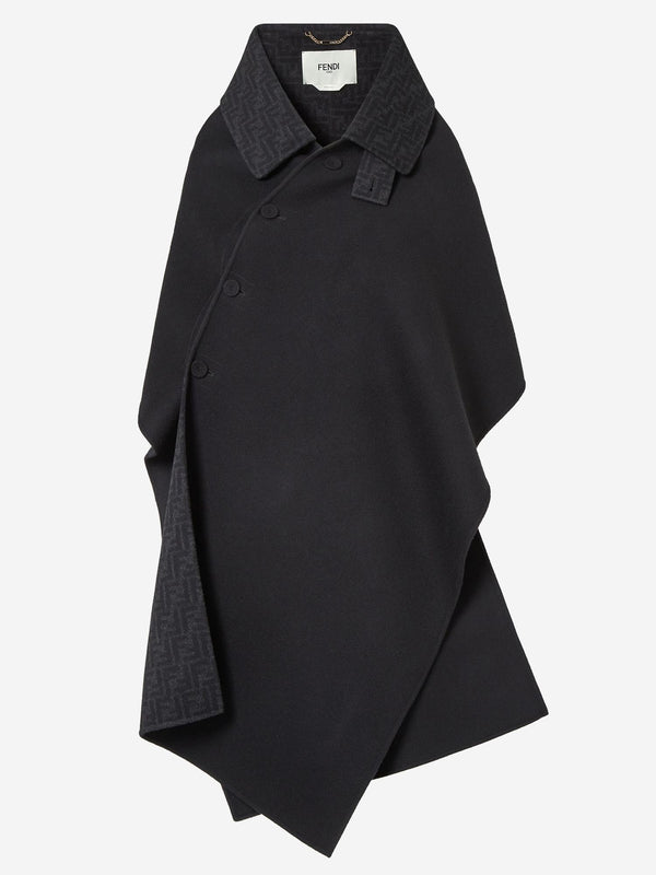 Wool And Silk Cape With Mother-Of-Pearl Buttons Black Virgin Capes