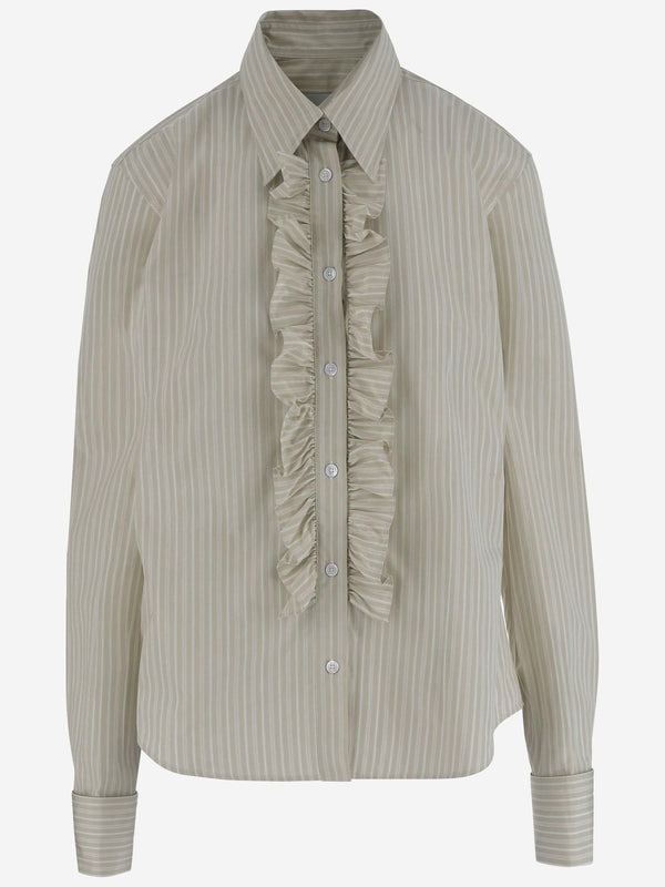 Cotton Shirt With Striped Jabot, Beige