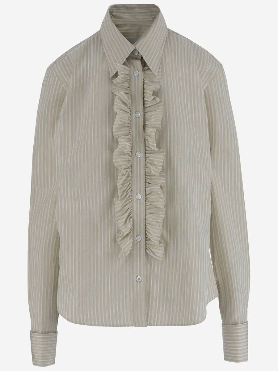 Cotton Shirt With Striped Jabot, Beige