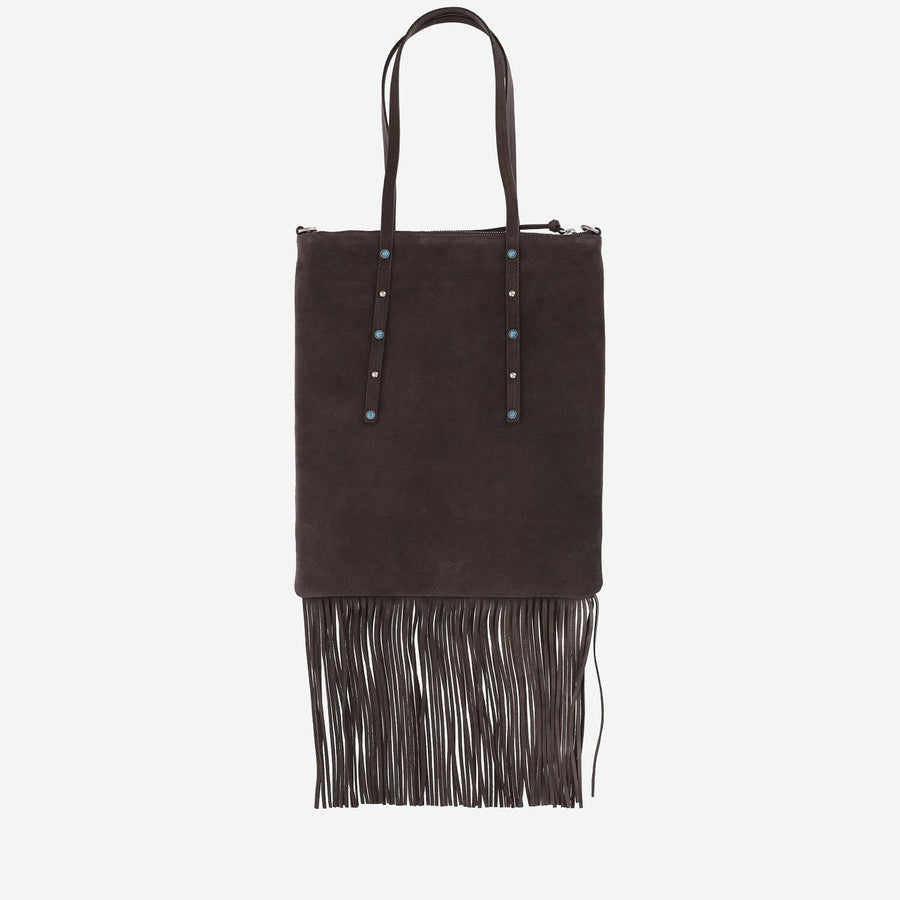 Suede Shopping Bag Brown Leather Tote
