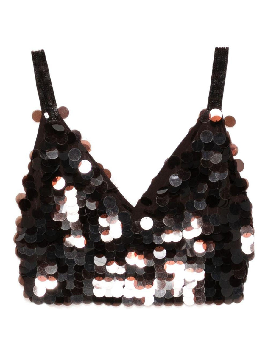 Cropped Sequin Top Brown Tops