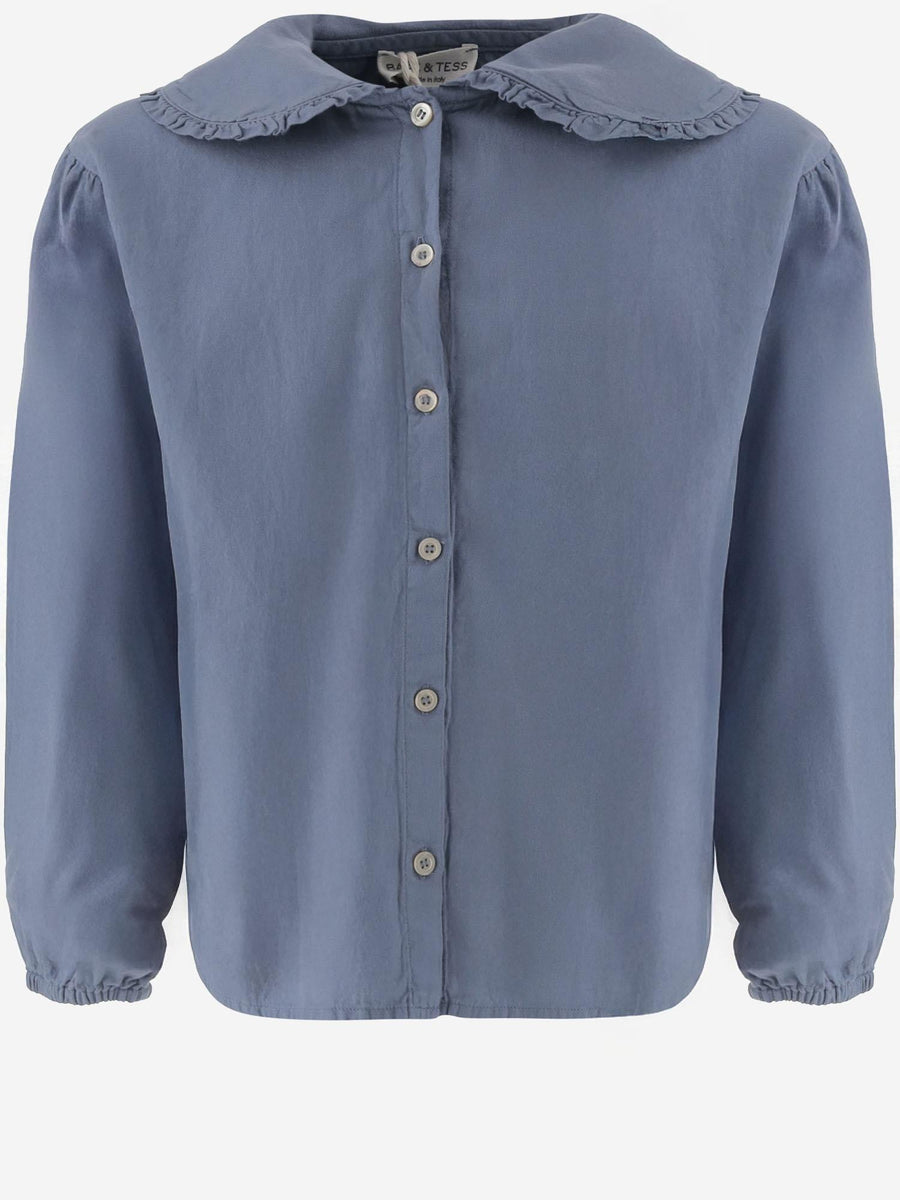 Cotton Shirt With Ruffled Collar Light Blue Blouses And