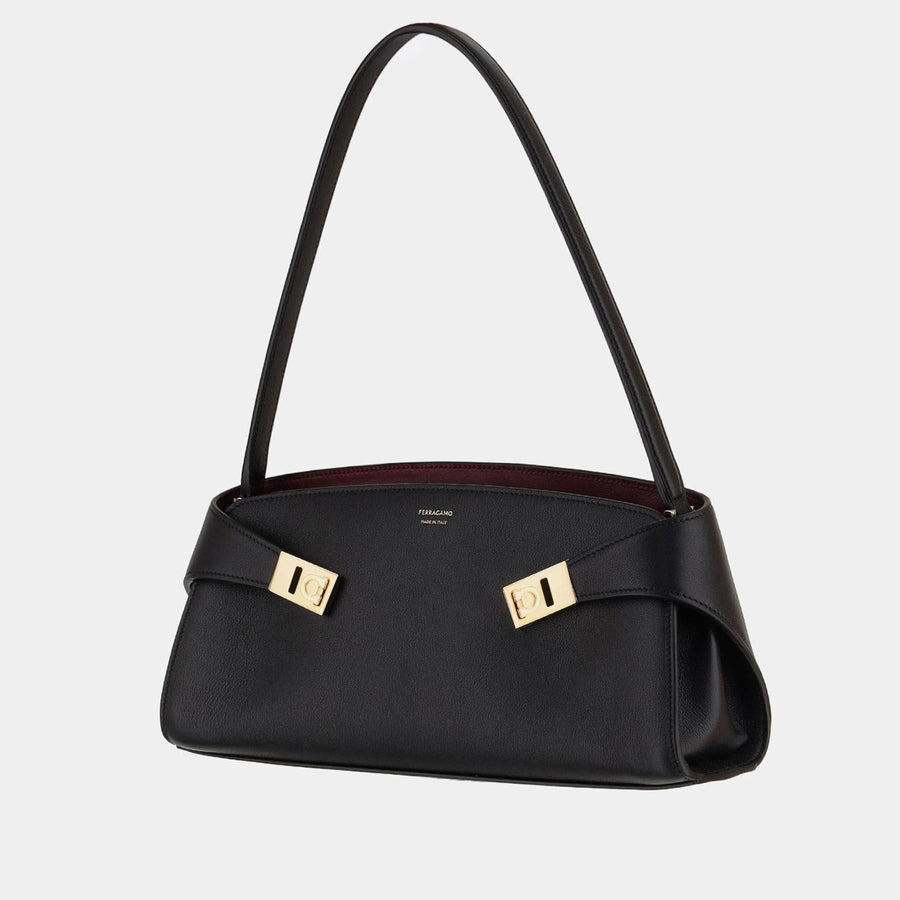 Shoulder Bag Hug East-West Black Calfskin