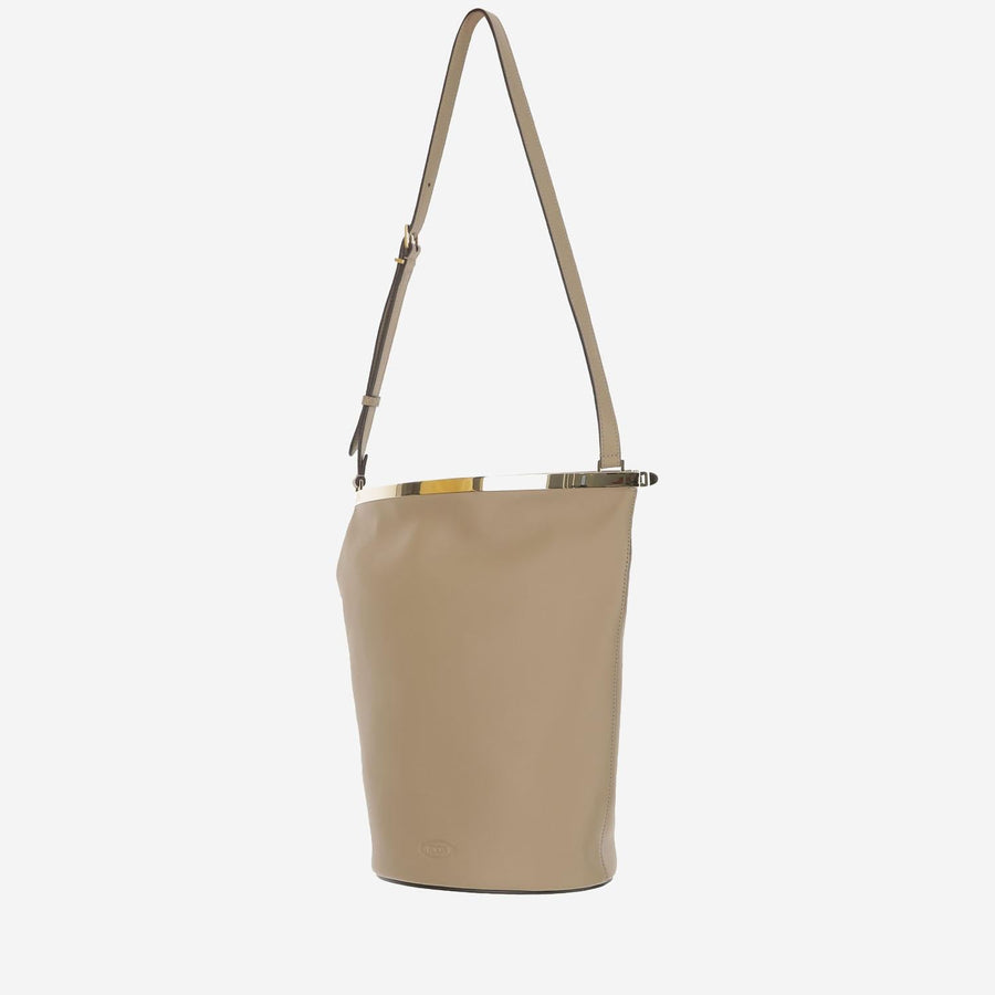 Small Leather Bucket Bag Beige Calfskin Handbags