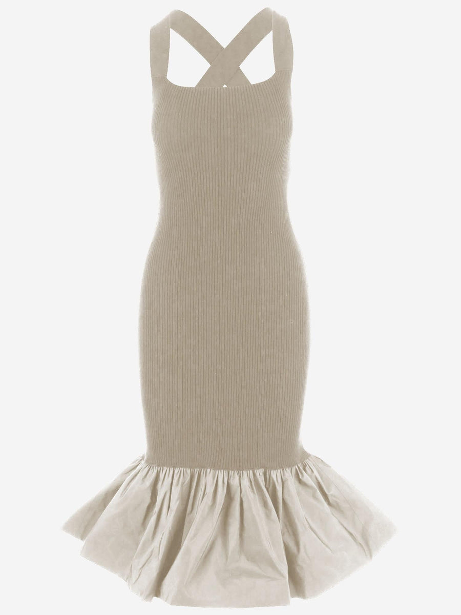 Long Dress Stretch Cotton Blend Beige Main