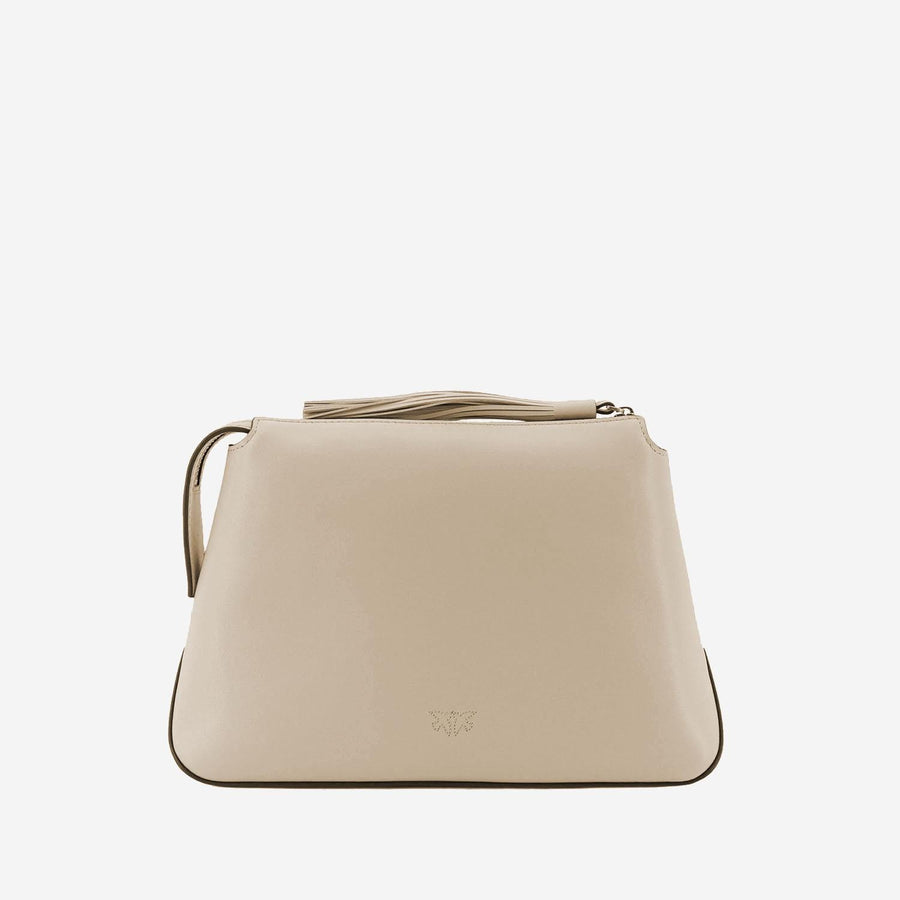 Beauty Case With Logo Beige Leather Accessory