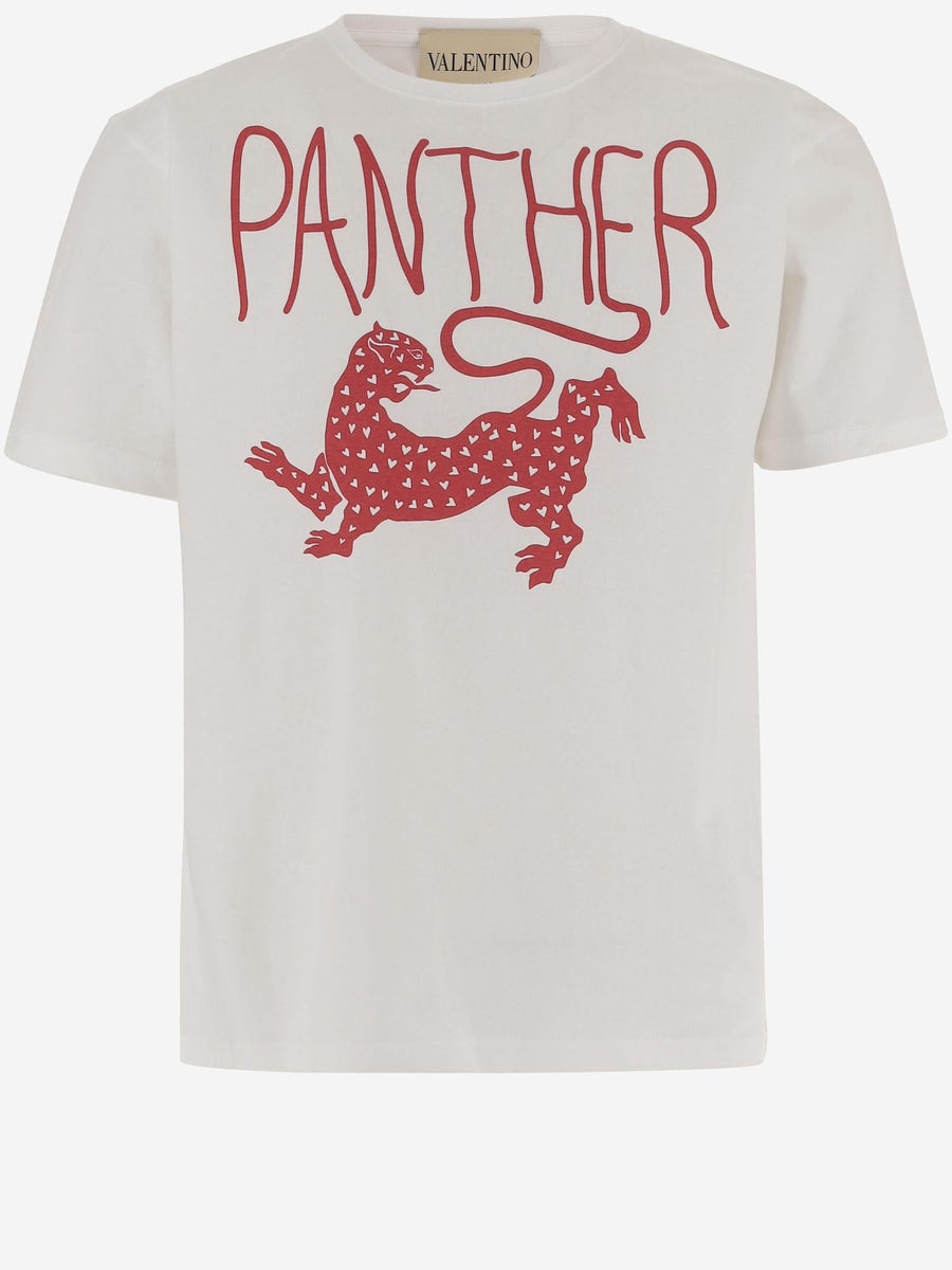 Cotton T-Shirt With Panther Print Ivory T-shirts & Jerseys