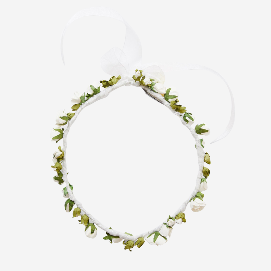 Floral Headband With Bow Detail White Polyester Accessory