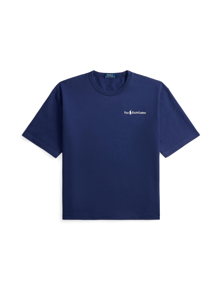 T-Shirt Ribbed Crewneck Blue Cotton T-shirts