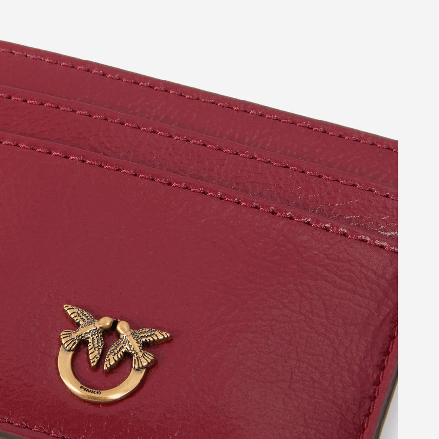 Leather Card Holder With Logo Dark Red Wallets & Purses