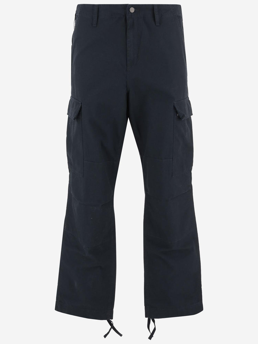 Cotton Cargo Pants With Logo Navy Trousers
