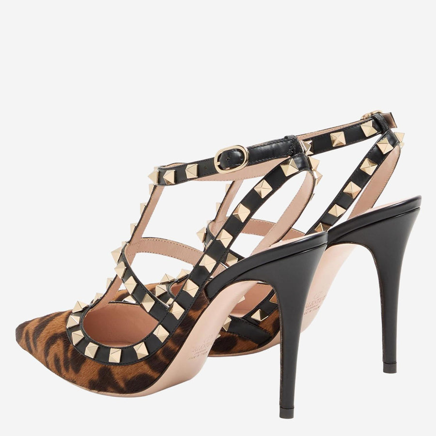 Rockstud Pumps With Straps Miele-t.moro/nero Calf Leather - Bos Taurus