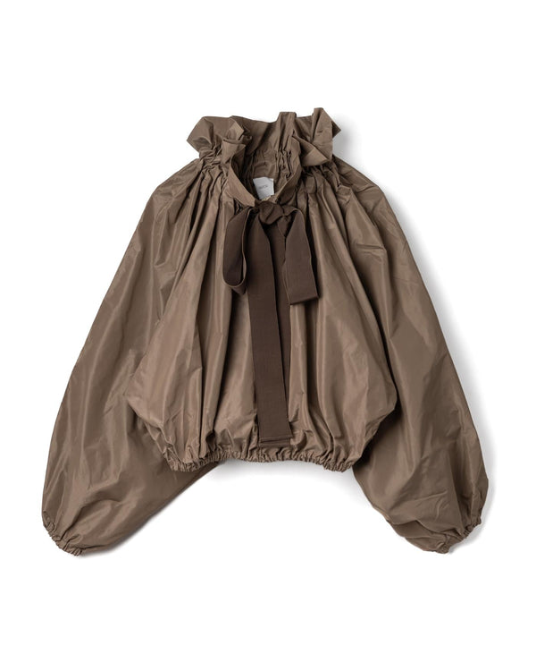 Grosgrrain Puff Sleeve Faille Top - Mocha Brown