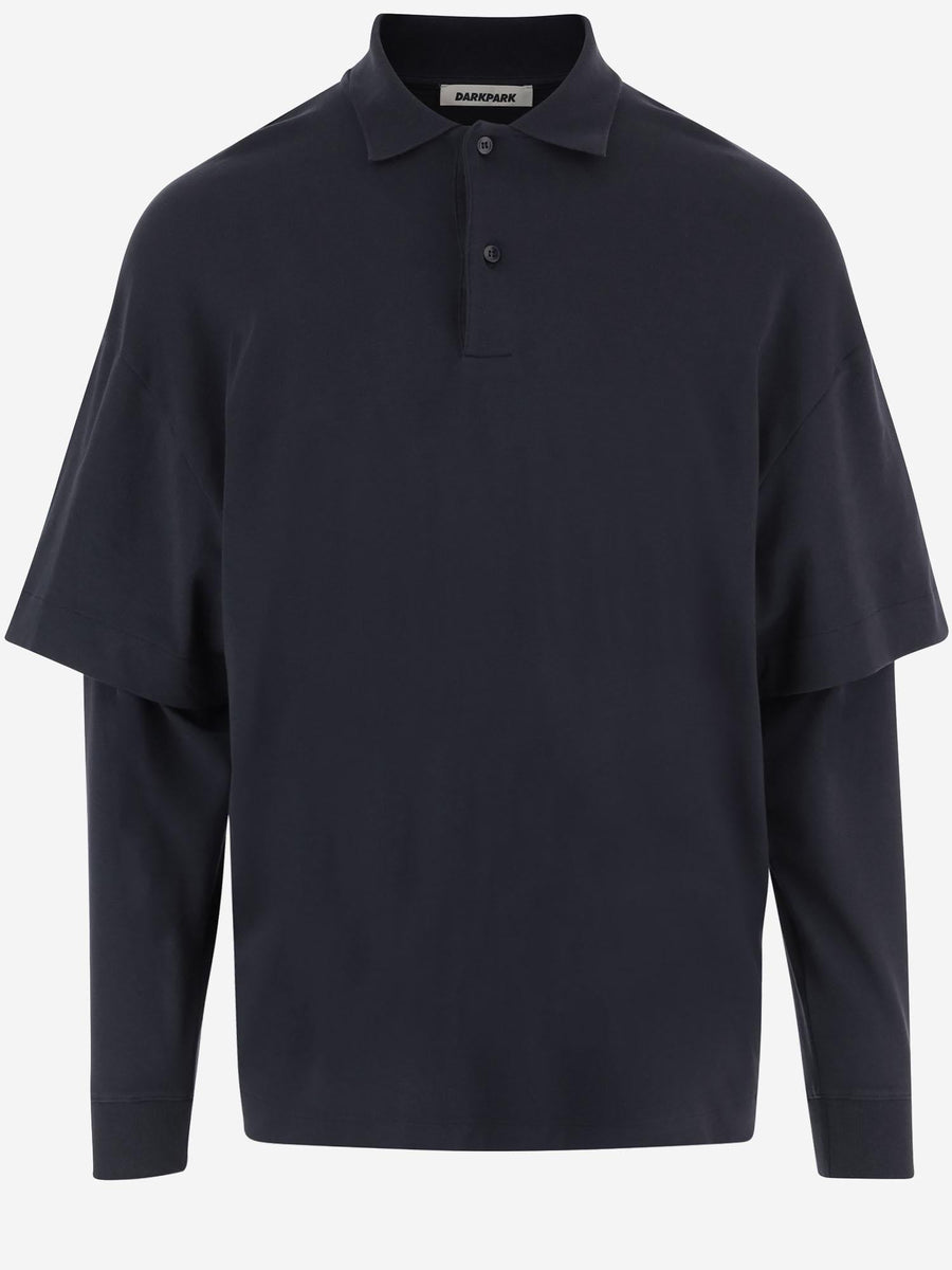 Long-Sleeved Cotton Polo Shirt Navy