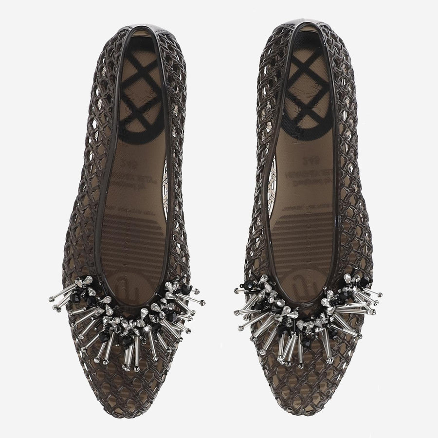 Transparent Ballerina Flats With Decoration Black Polyvinyl Chloride