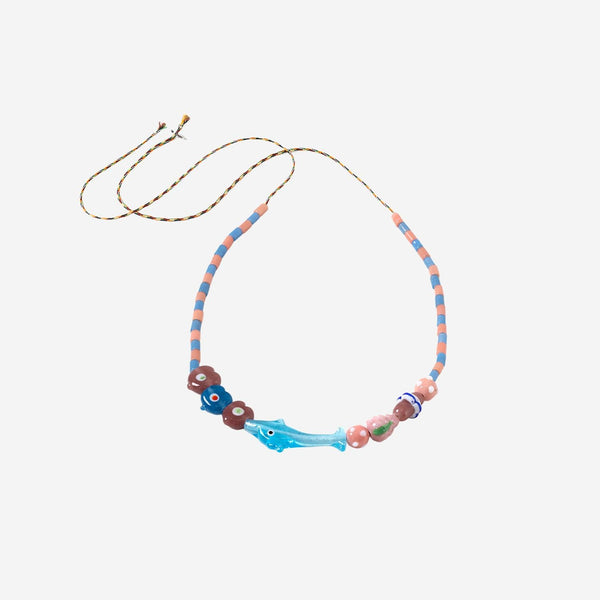 Necklace With Dolphin Charms Multicolour Glass Beads