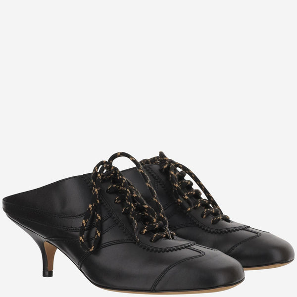 Leather Heeled Mules Black