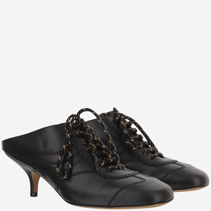 Leather Heeled Mules Black