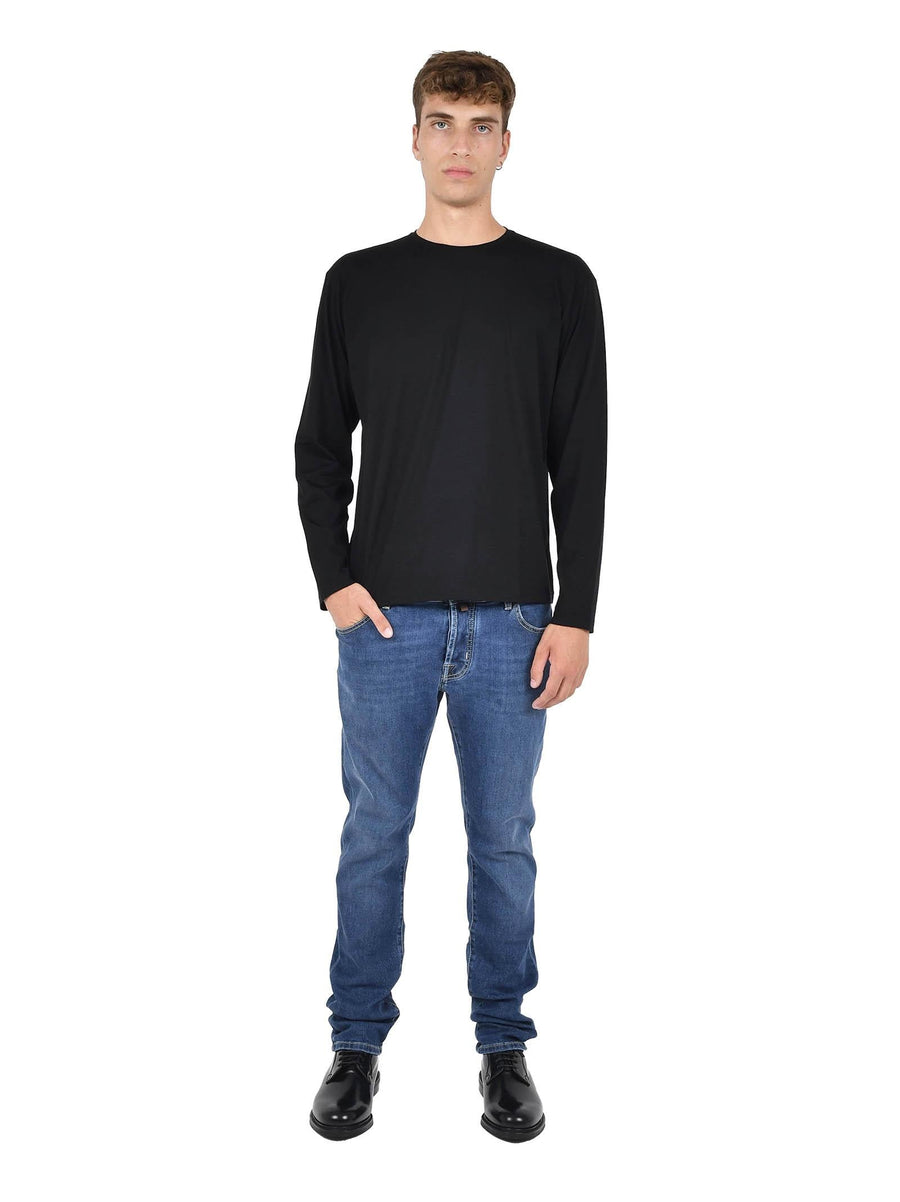 Crewneck Long Sleeve T-Shirt Black Wool T-shirts
