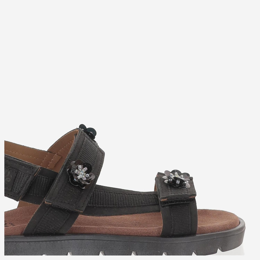Sandals Leather And Fabric Black Leather