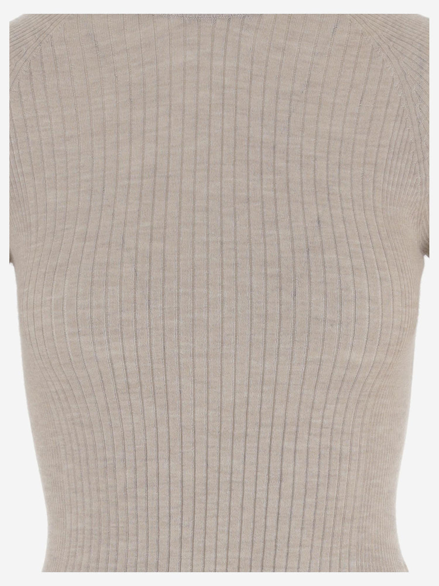 T-Shirt Ribbed Cashmere-Blend Beige T-shirts & Jerseys