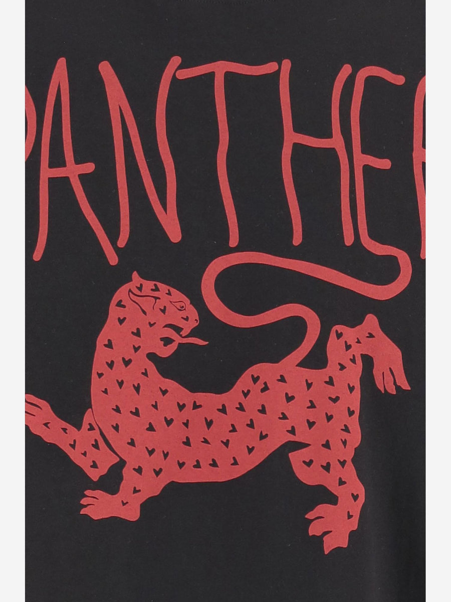 Cotton T-Shirt With Panther Print Black T-shirts & Jerseys
