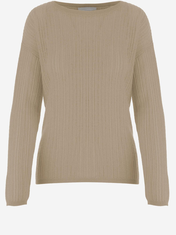 Cashmere Sweater With Curved Hem Beige