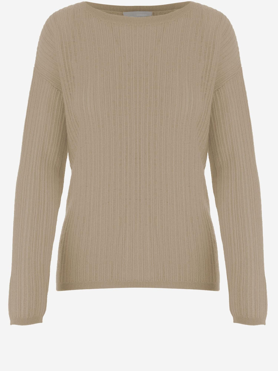 Cashmere Sweater With Curved Hem Beige