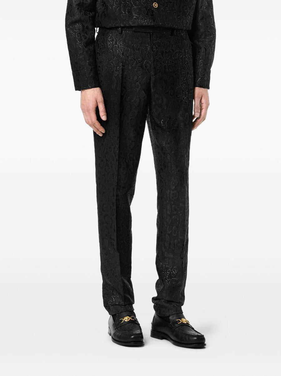 Jacquard Leopard Trousers Black Viscose