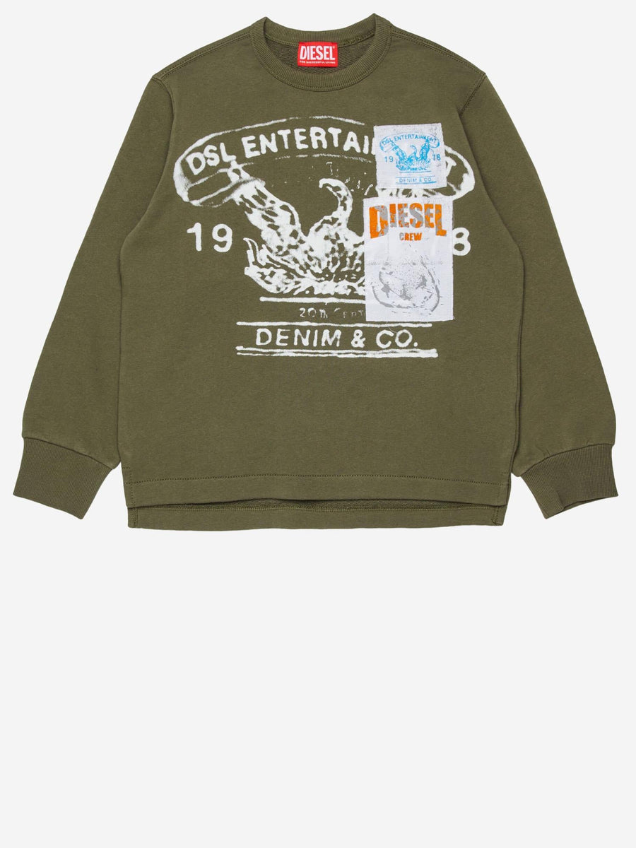 Cotton Sweatshirt With Logo Print Green Hoods & Sweatshirts