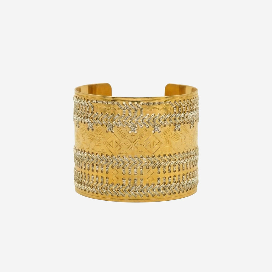 Bracelet Wide Engraved Gold Steel
