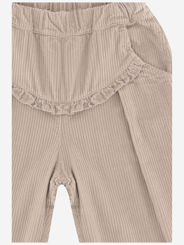 Trousers With Decorative Ruffles — Beige Cotton