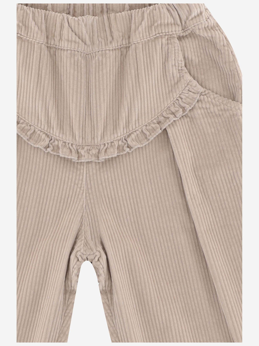 Trousers With Decorative Ruffles — Beige Cotton