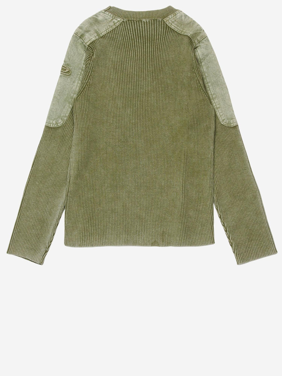 Cotton Sweater With Shoulder Patch Green